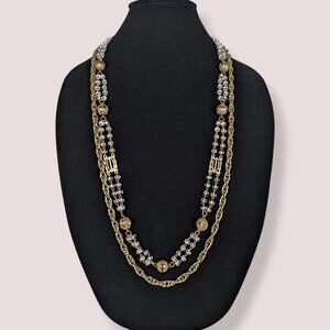 Vintage 2-Strand Chain & Glass Beaded Necklace